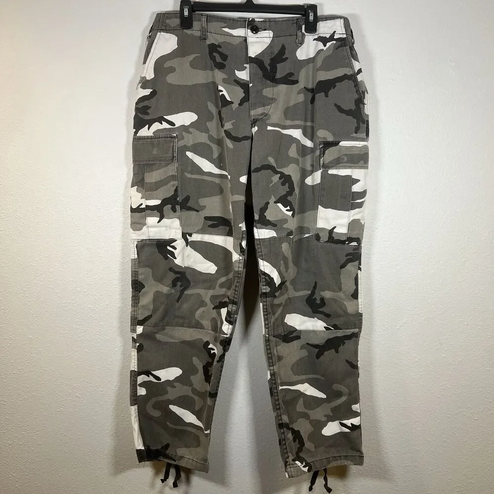 TRU-SPEC Men’s BDU Cargo Pants Gray/White/Black Camo Adjustable Waist Size 32W